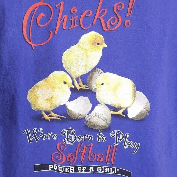 Vintage Softball T Shirt Mens Size Large Blue 90s Chicks Were Born To Play USA - Picture 4 of 8